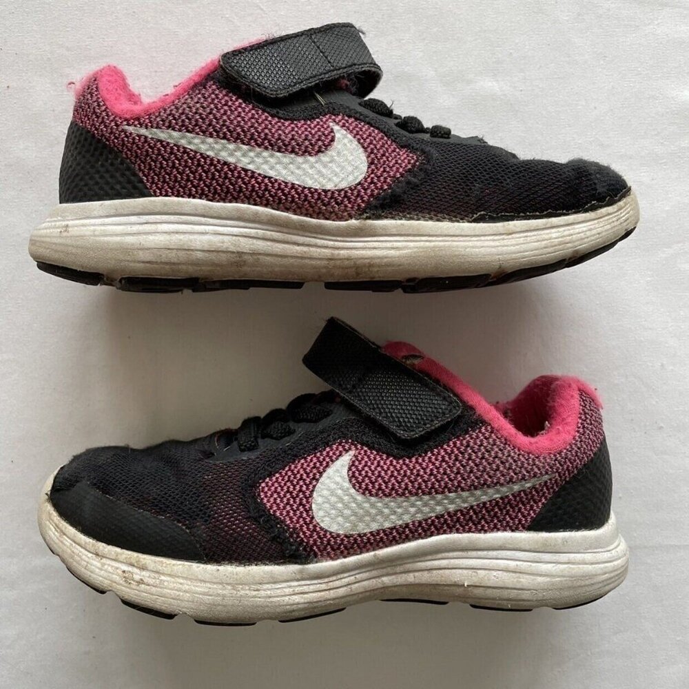 Nike Kids Black & Pink Worn Athletic Shoes With Velcro Straps 11.5C - Picture 7 of 10